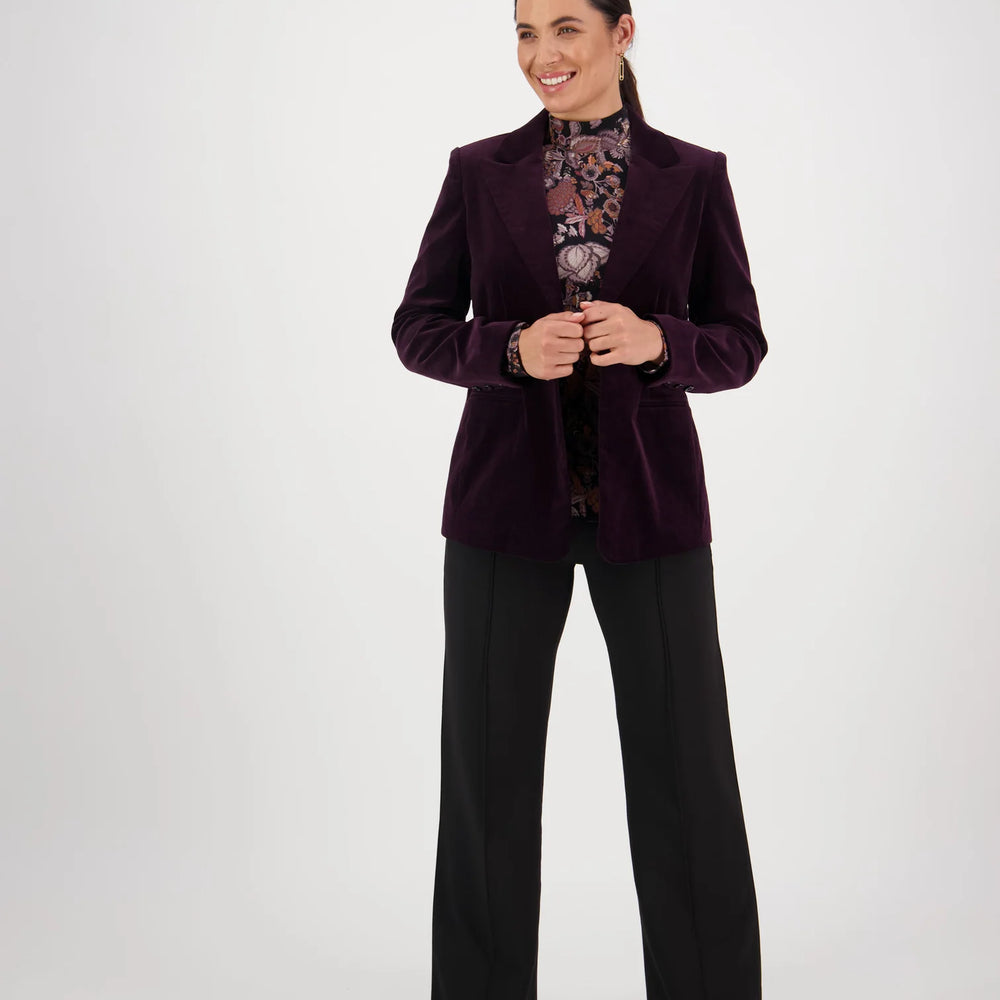 
                  
                    2063M Mulberry - Shaped Lined Cord Blazer with Back Vent and Button Cuff Detail
                  
                