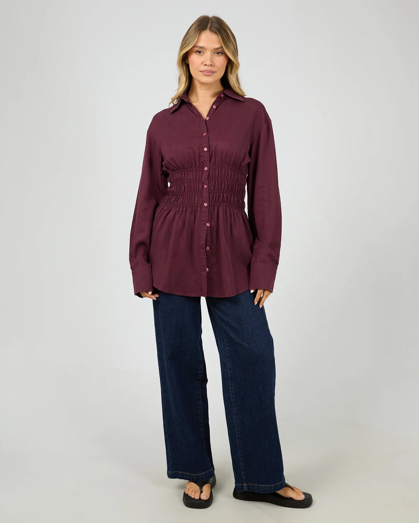 
                  
                    ALL ABOUT AAE RUCHED SHIRT-burgundy
                  
                