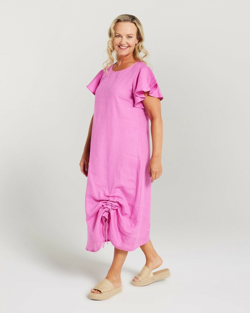 
                  
                    Blackstone Clothing Linen Flutter Sleeve Drawstring Dress-Super Pink
                  
                