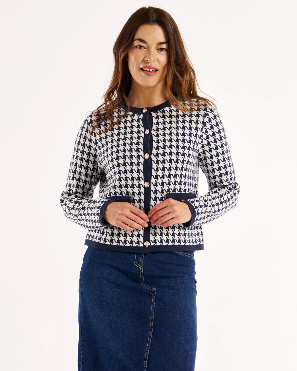 
                  
                    Lady Cardigan - Navy Houndstooth
                  
                