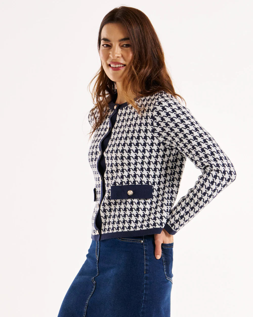 
                  
                    Lady Cardigan - Navy Houndstooth
                  
                