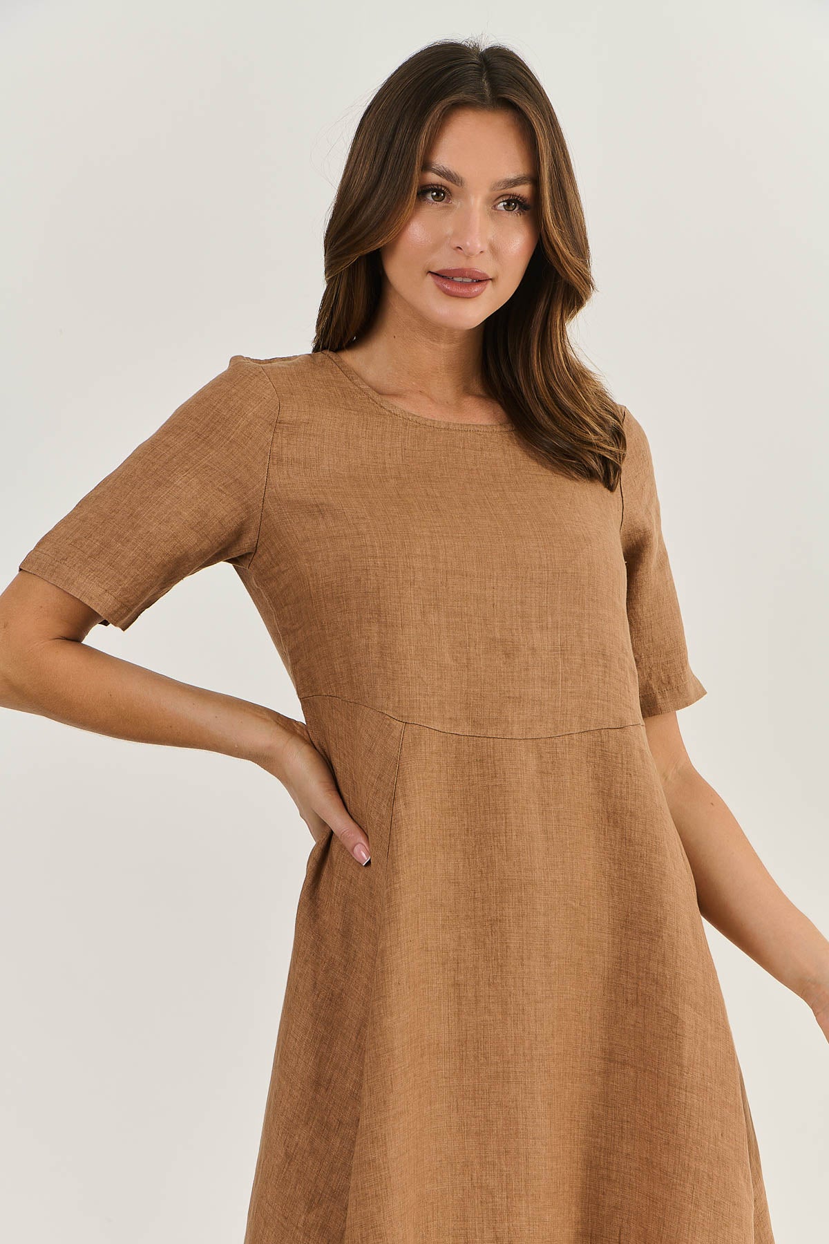 
                  
                    Peek a Boo Linen Dress Gingerbread
                  
                