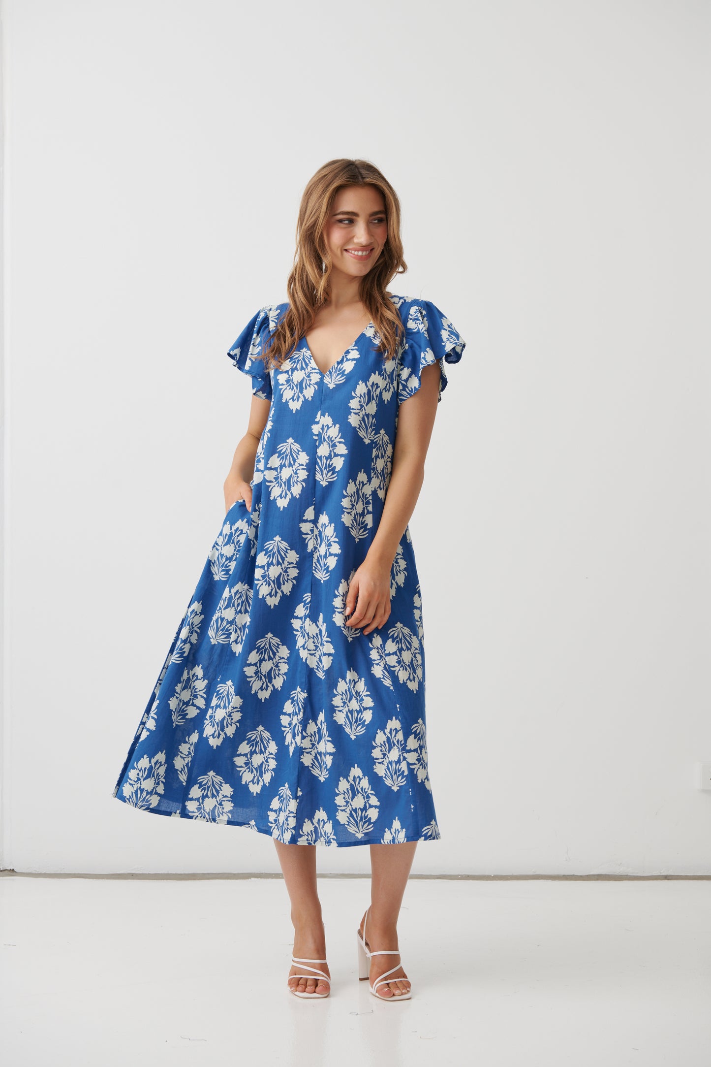 
                  
                    HF2839 Floral Block Dress w/Vertical Panels & V-Neck-LAPIS
                  
                