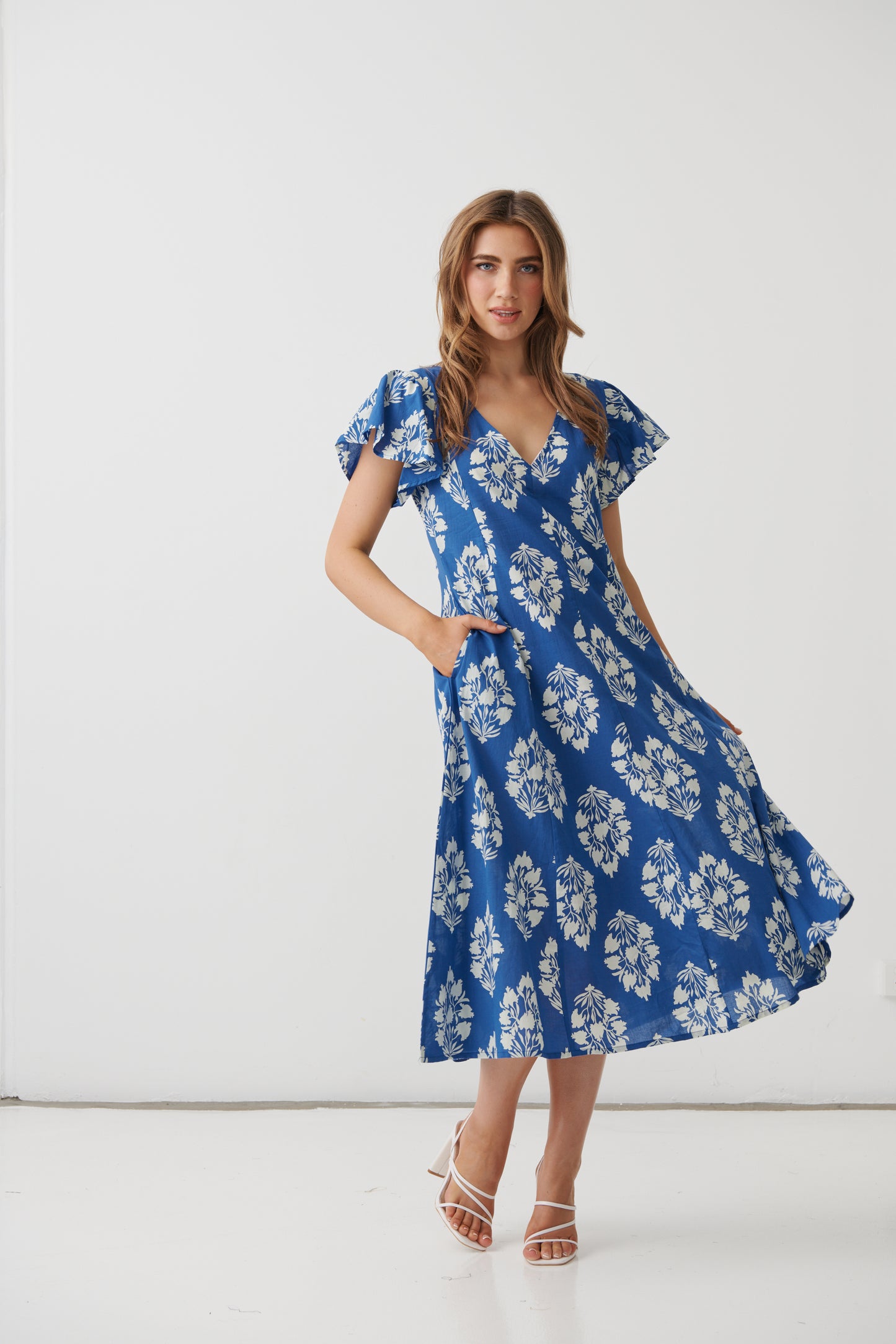 
                  
                    HF2839 Floral Block Dress w/Vertical Panels & V-Neck-LAPIS
                  
                