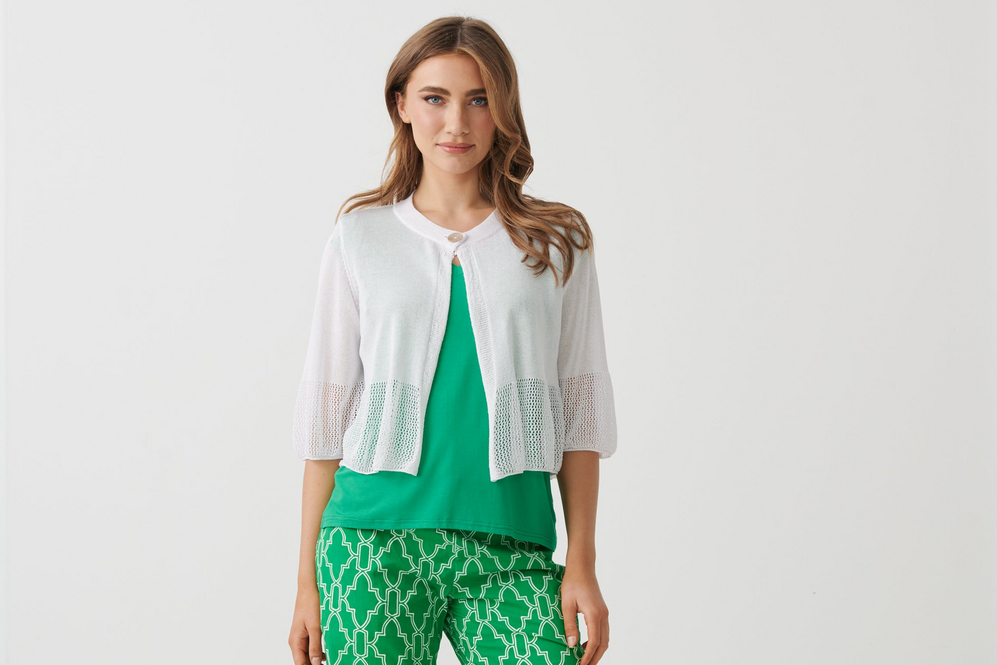 
                  
                    HF2884 Crochet Jacket w/Shell Button-WHITE
                  
                