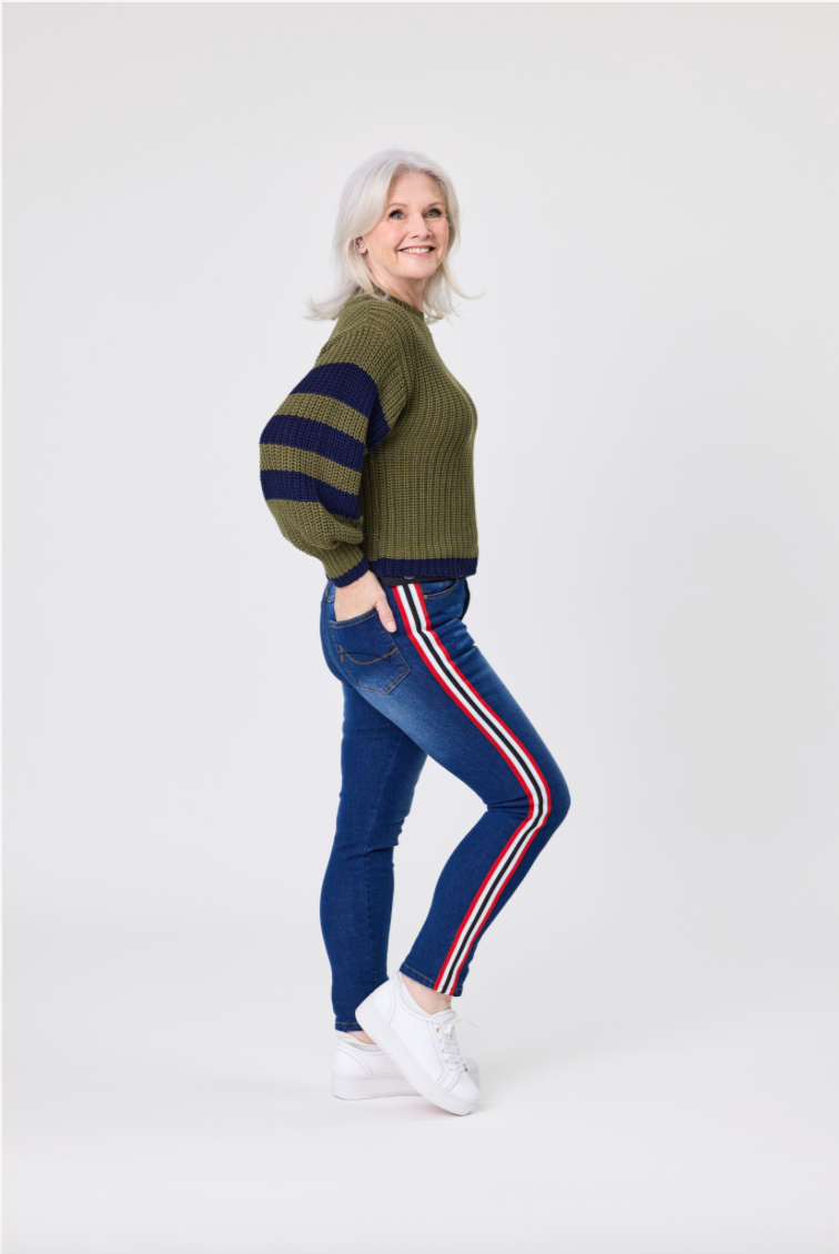 
                  
                    LORNA DENIM JEANS-RED STRIPE
                  
                