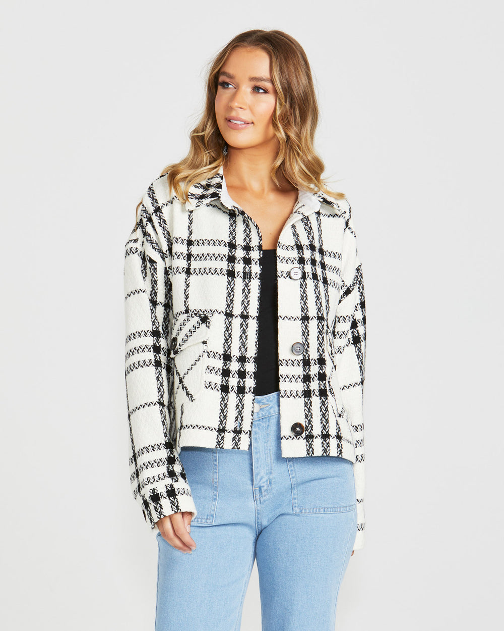 Shira Shacket - Cream Black Check