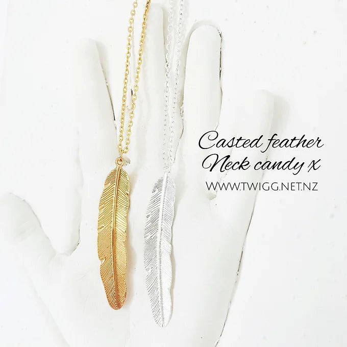 Casted Feather Pendant Necklace