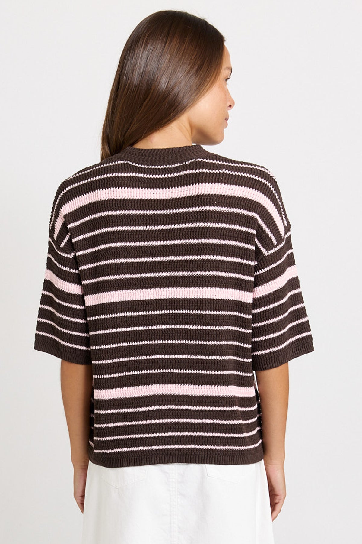 
                  
                    DYLAN KNIT TEE-CHOCOLATE/PINK STRIPE
                  
                