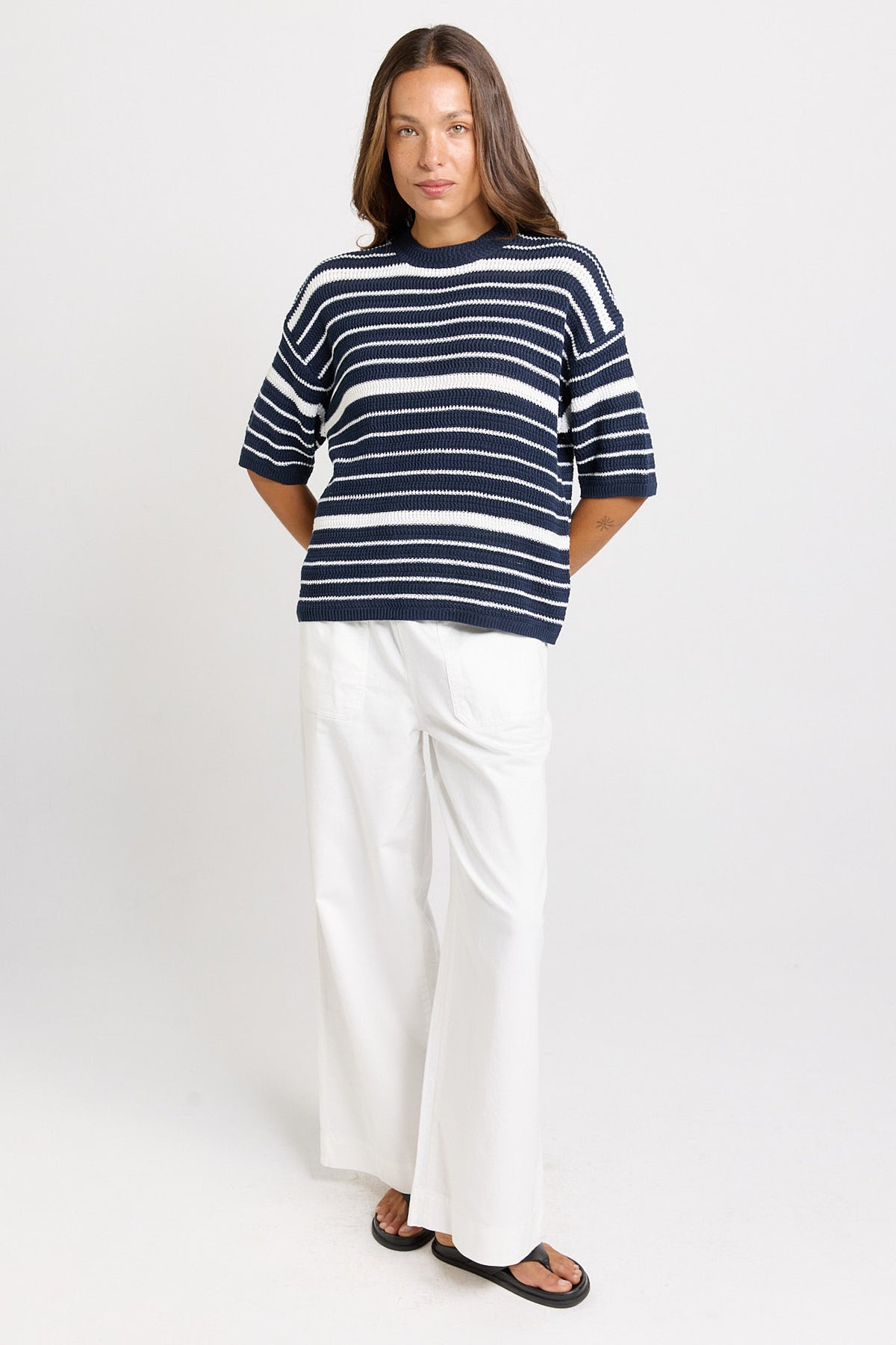 
                  
                    DYLAN KNIT TEE-NAVY/WHITE STRIPE
                  
                
