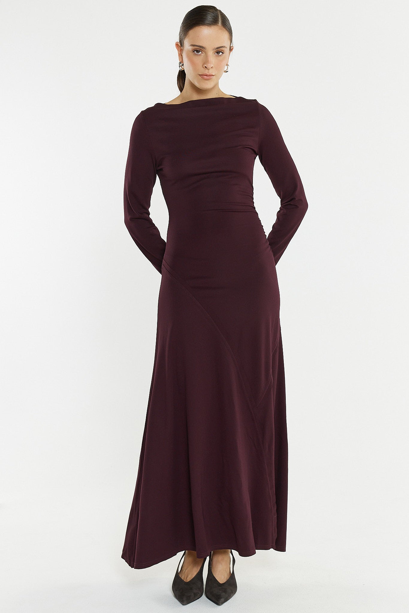 
                  
                    JADE SEAMED JERSEY DRESS-BURGUNDY
                  
                