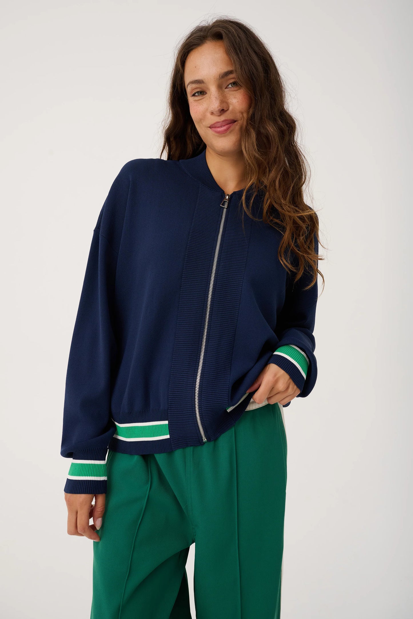 
                  
                    Brodie Knit Bomber - Navy Stripe
                  
                
